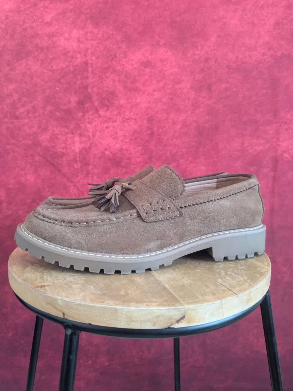 ASOS DESIGN tassel loafers with cleated soles in mole